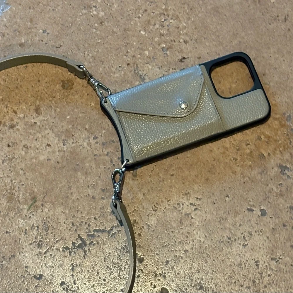 BANDOLIER Taupe Leather Crossbody Phone Case & Strap IPhone 13 Pro